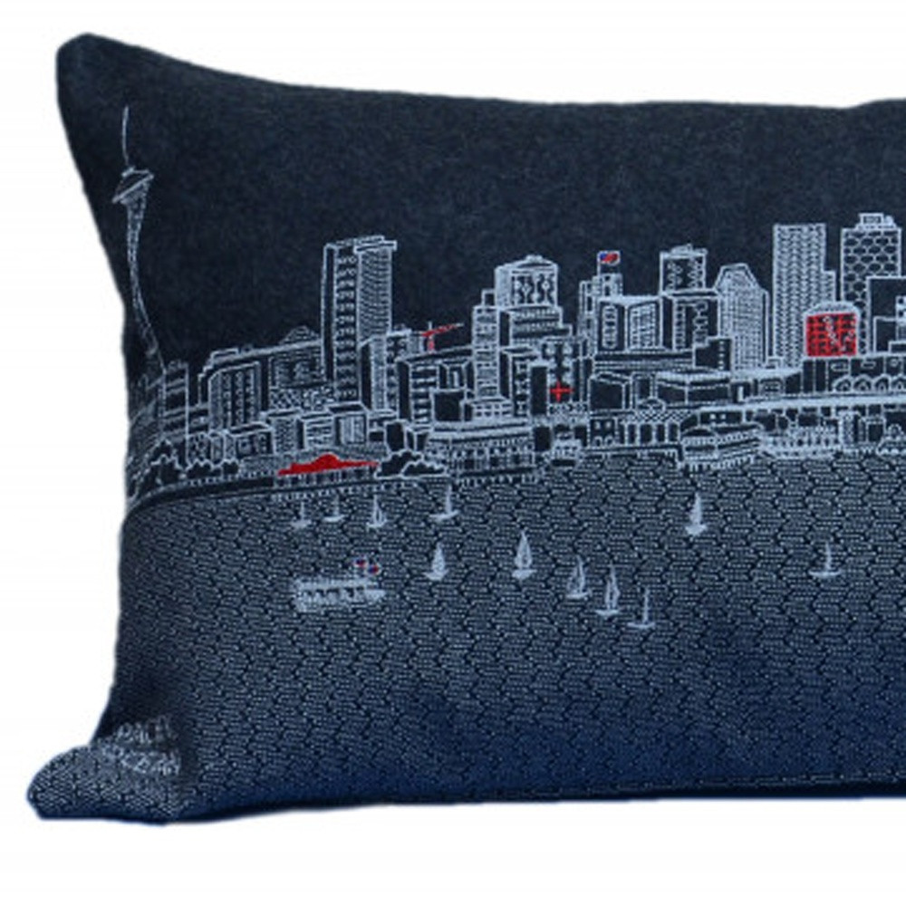 14" X 35" Black Gray and White Hometown Pride Wool Lumbar Throw Pillow