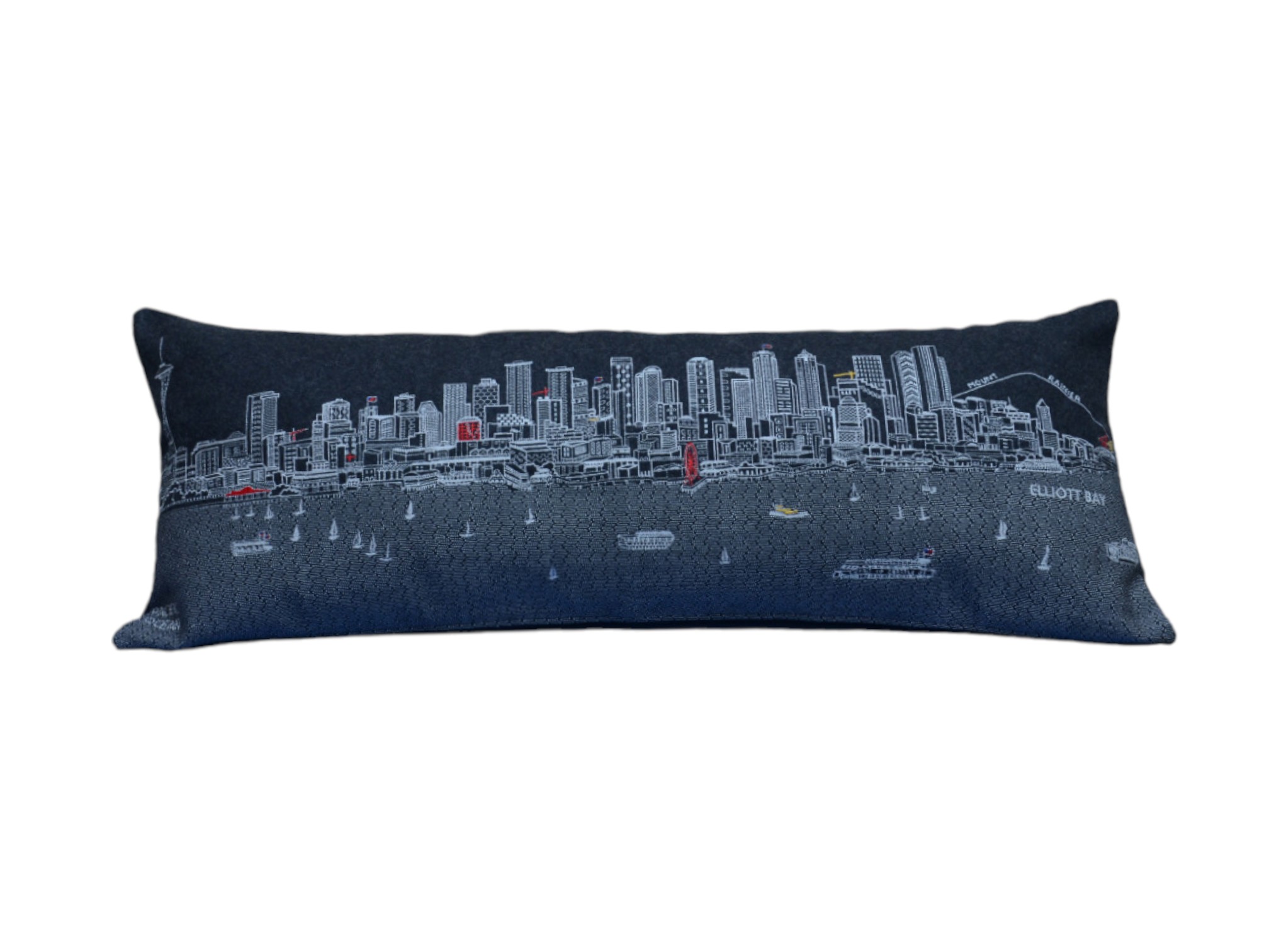 14" X 35" Black Gray and White Hometown Pride Wool Lumbar Throw Pillow