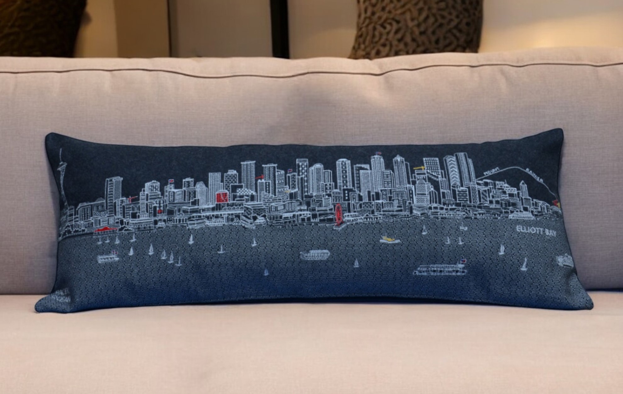 14" X 35" Black Gray and White Hometown Pride Wool Lumbar Throw Pillow