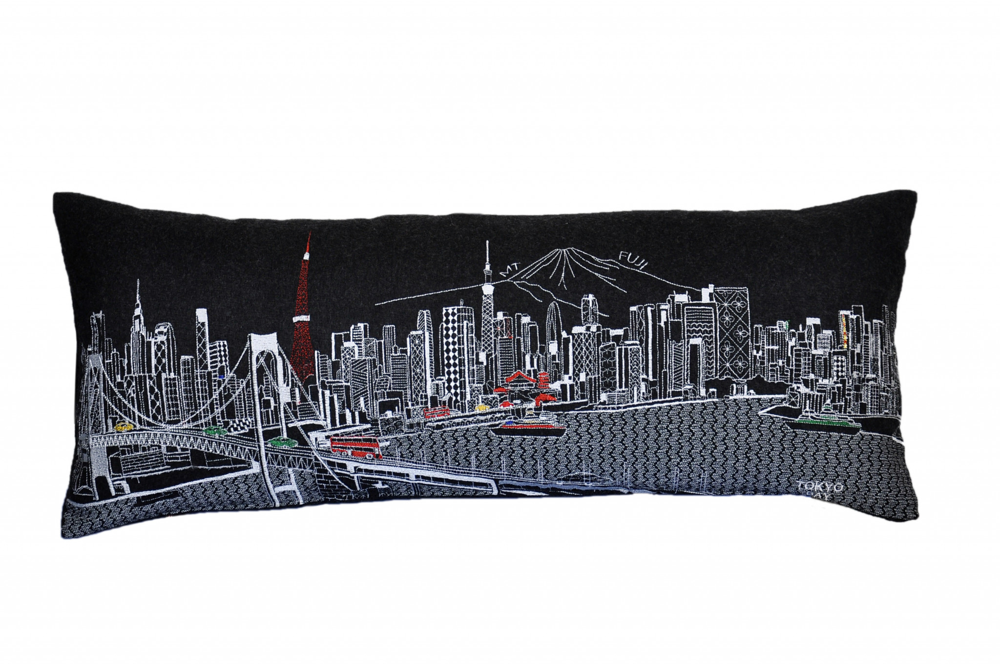 14" X 35" Black Gray and White Hometown Pride Wool Lumbar Throw Pillow