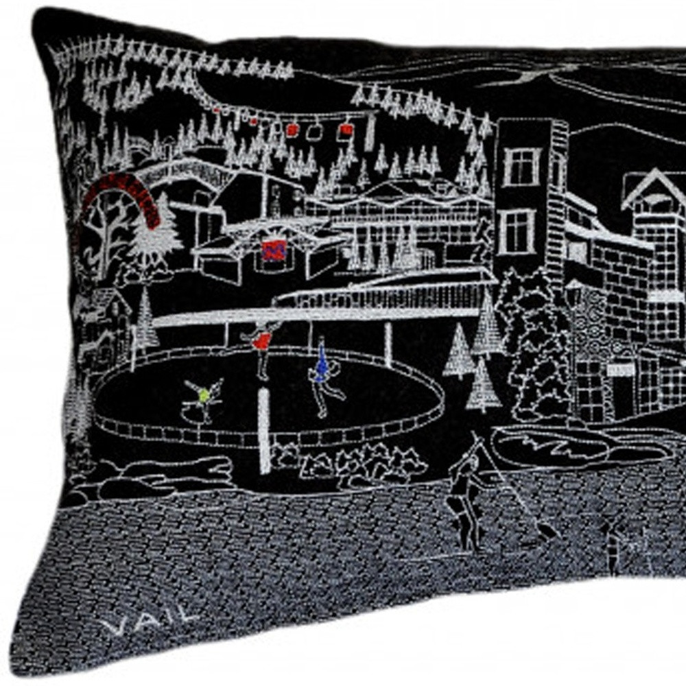 14" X 35" Black Gray and White Hometown Pride Wool Lumbar Throw Pillow