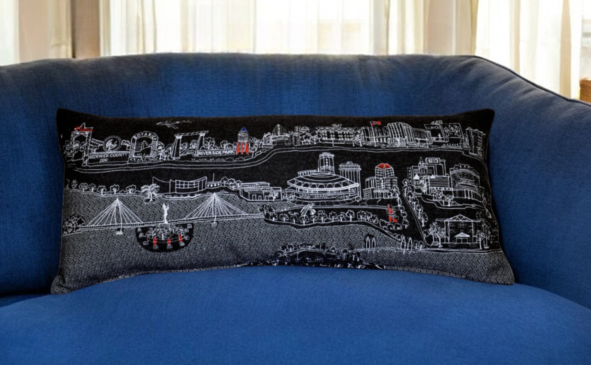 14" X 35" Black Gray and White Hometown Pride Wool Lumbar Throw Pillow