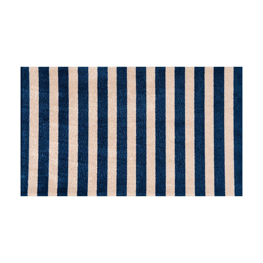 2" X 4" Navy And Sand Striped Tufted Washable Non Skid Area Rug