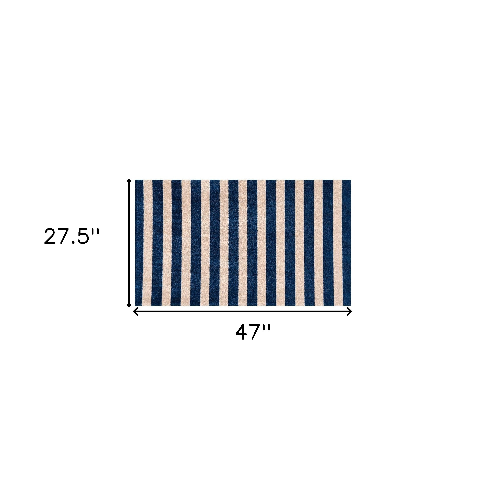 2" X 4" Navy And Sand Striped Tufted Washable Non Skid Area Rug