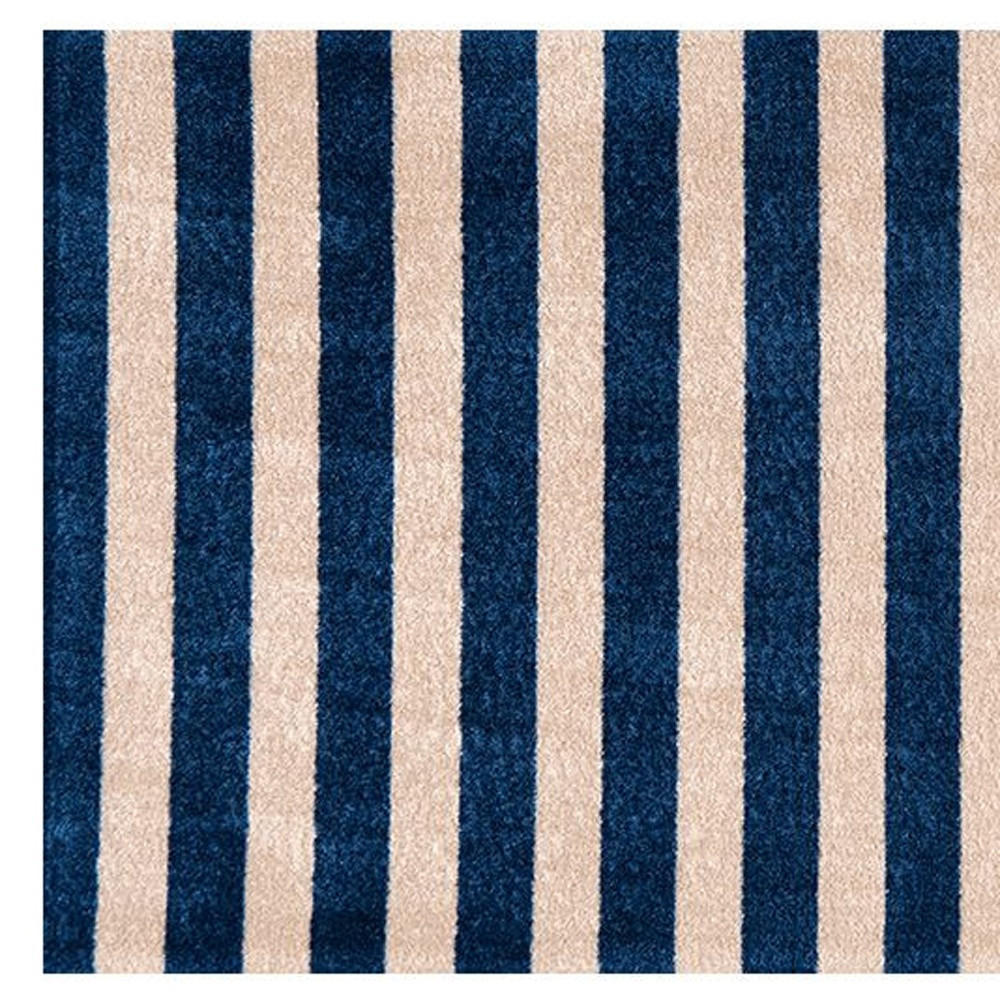 2" X 4" Navy And Sand Striped Tufted Washable Non Skid Area Rug