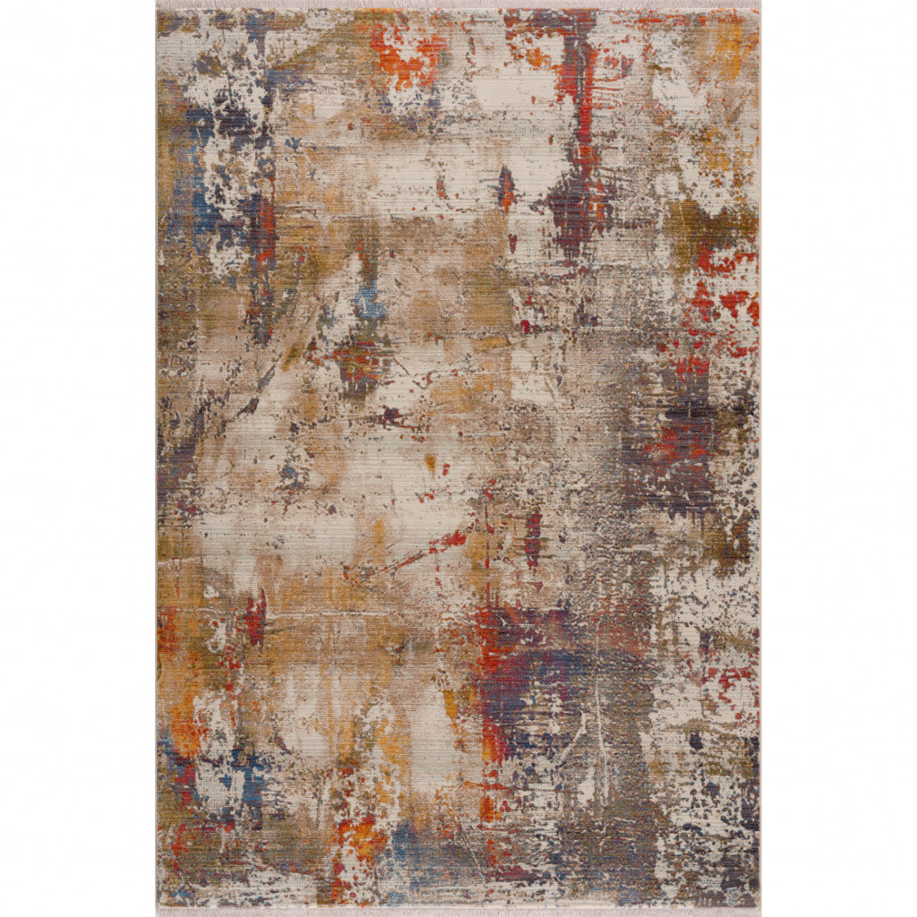 8 X 10 gray And Ivory Abstract Power Loom Distressed Stain Resistant Area Rug