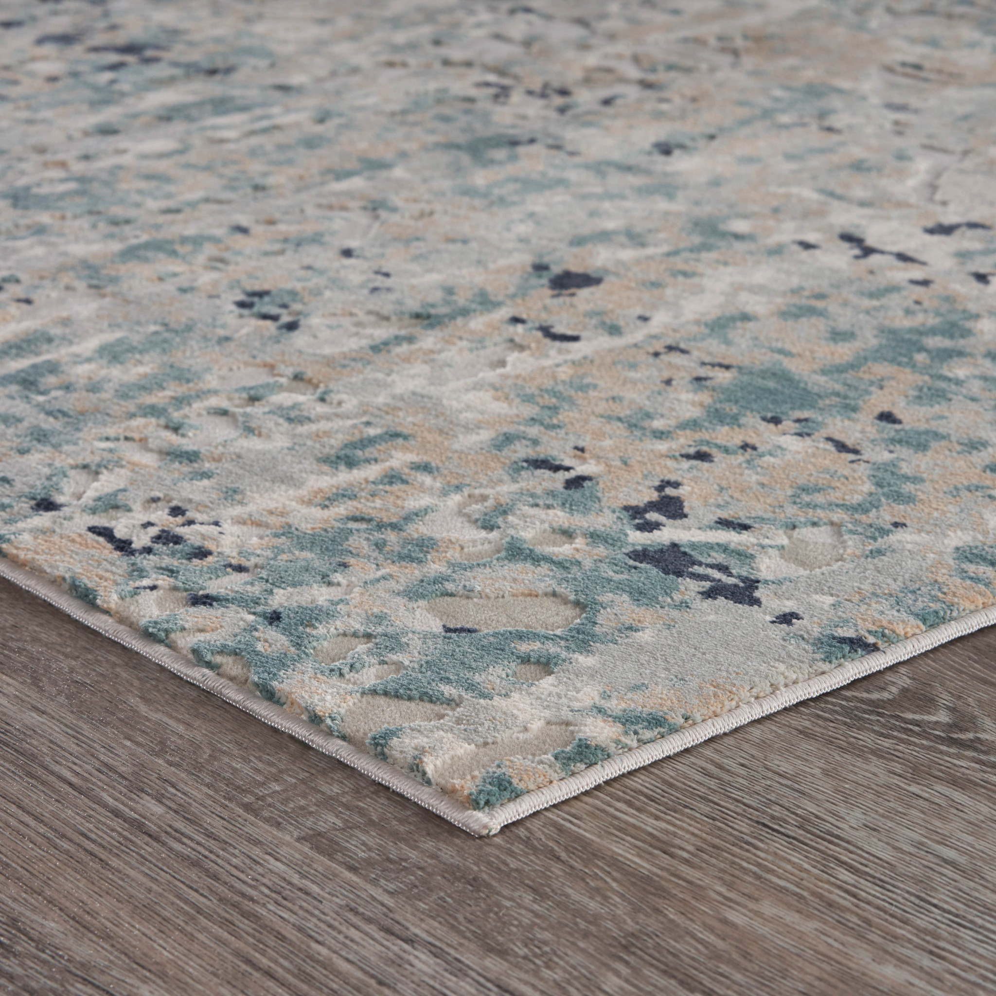 2 X 3 gray Blue Taupe And cream Abstract Distressed Stain Resistant Area Rug