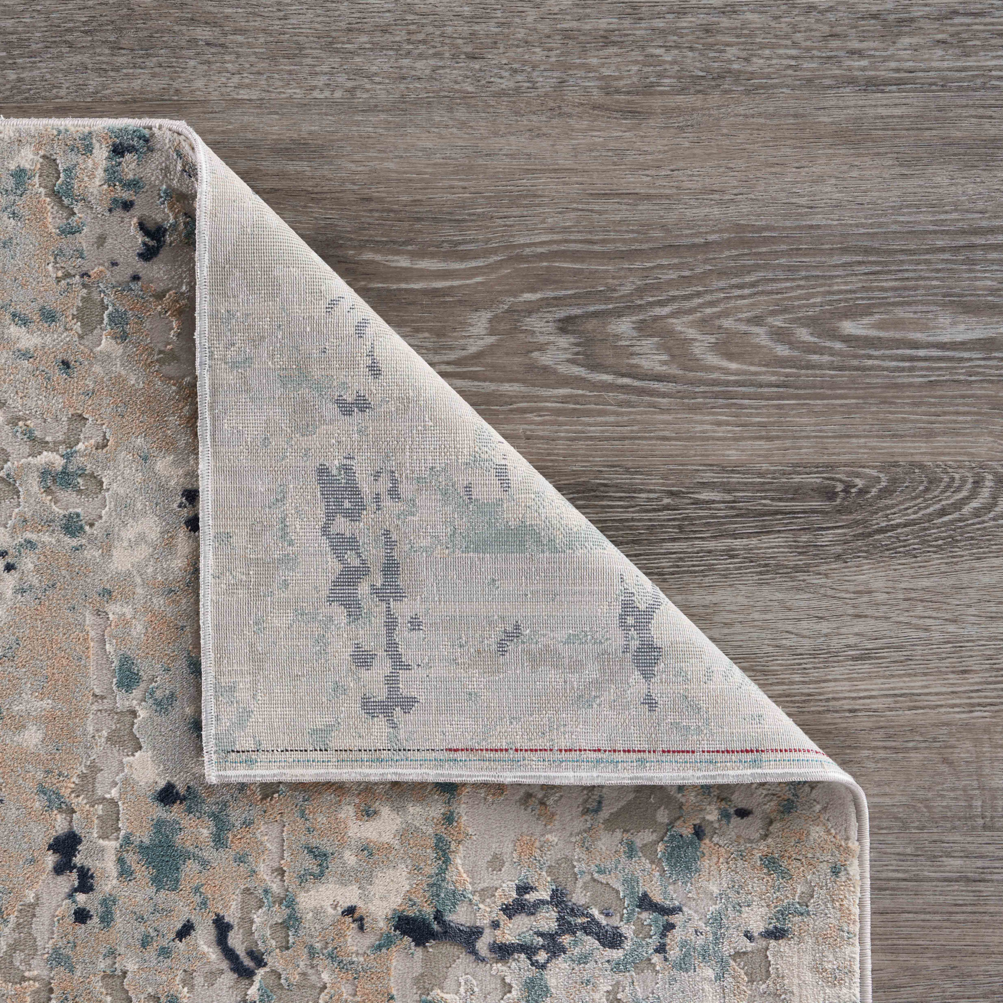 8" X 11" Gray Blue Taupe And Cream Abstract Distressed Stain Resistant Area Rug