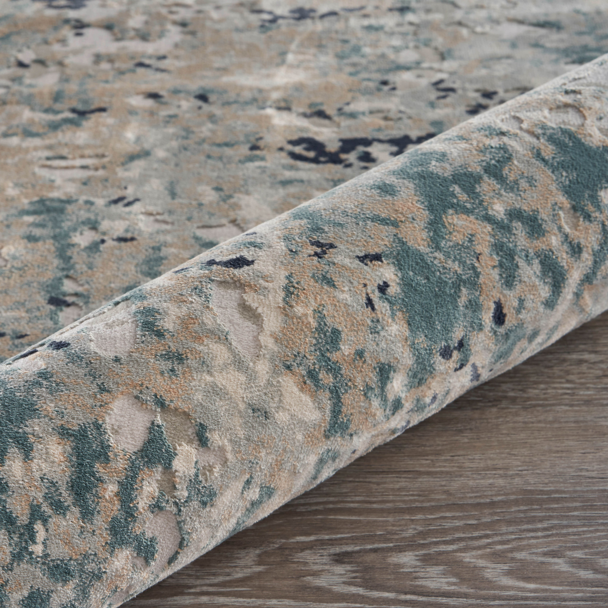 8" X 11" Gray Blue Taupe And Cream Abstract Distressed Stain Resistant Area Rug