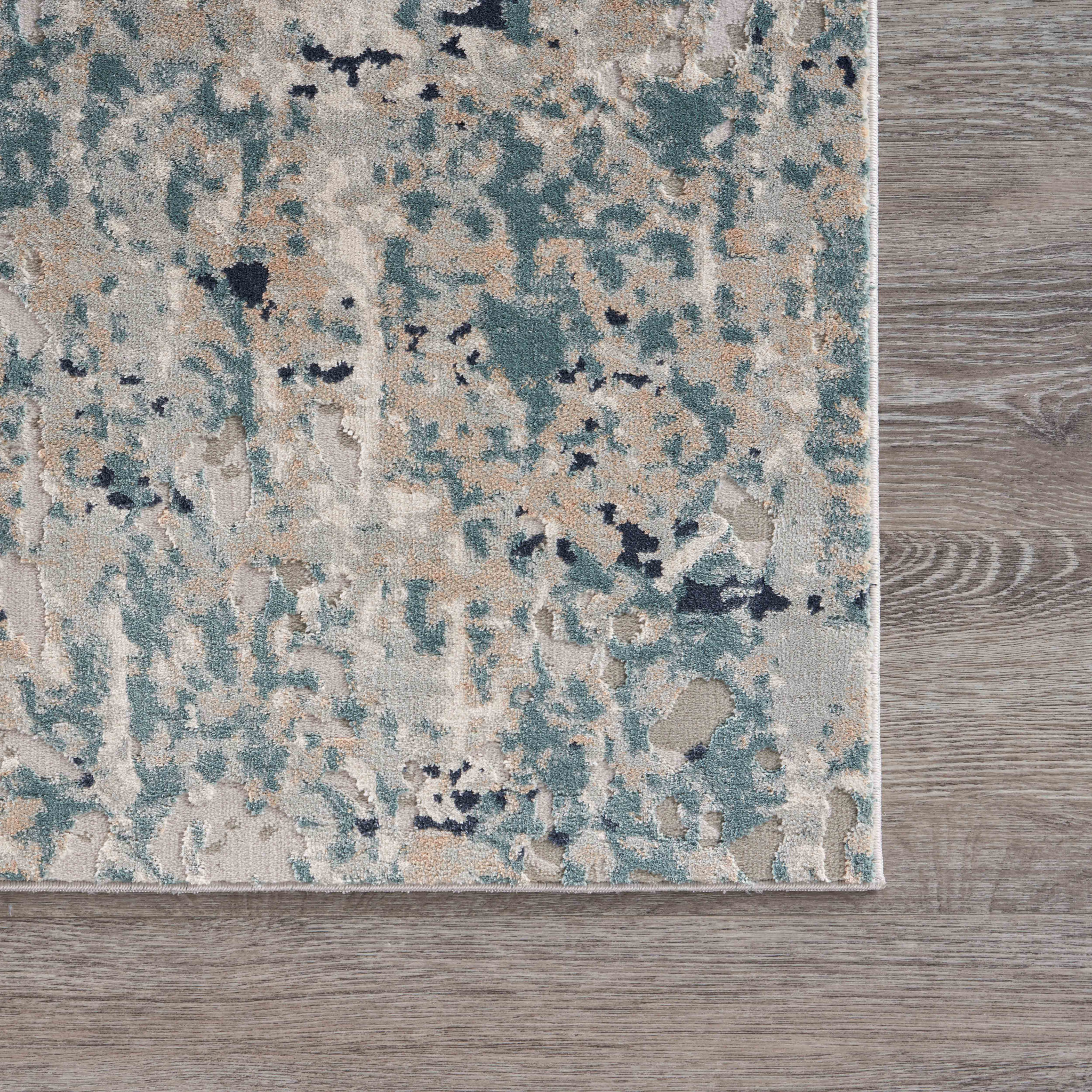 8" X 11" Gray Blue Taupe And Cream Abstract Distressed Stain Resistant Area Rug