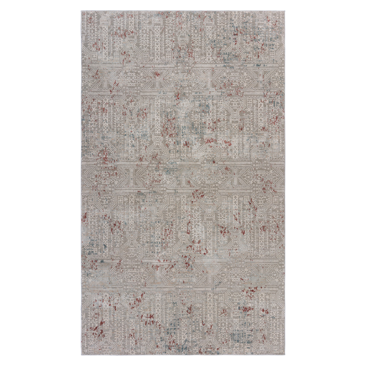 2 x 3 gray And Ivory geometric Distressed Stain Resistant Area Rug