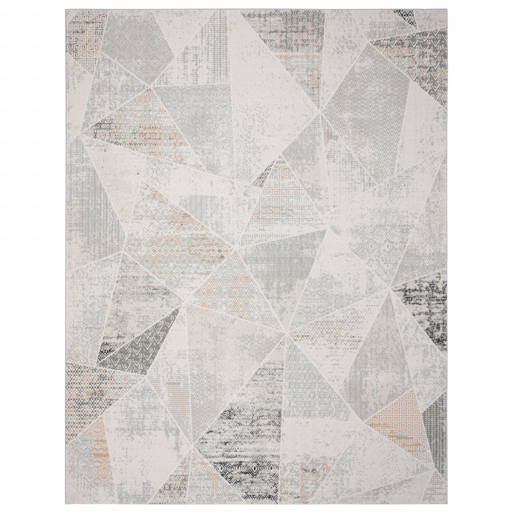 2" X 3" Gray Blue Taupe And Cream Geometric Distressed Stain Resistant Area Rug