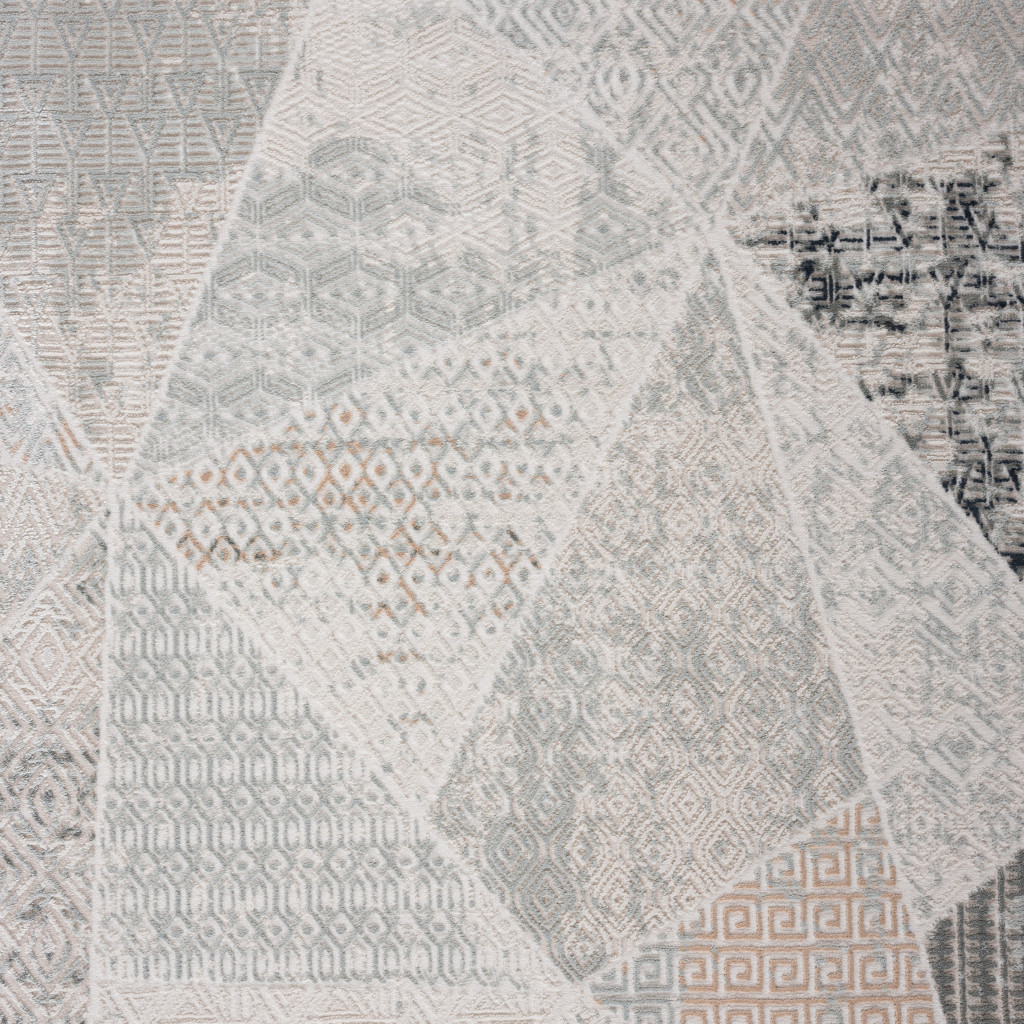 2" X 3" Gray Blue Taupe And Cream Geometric Distressed Stain Resistant Area Rug