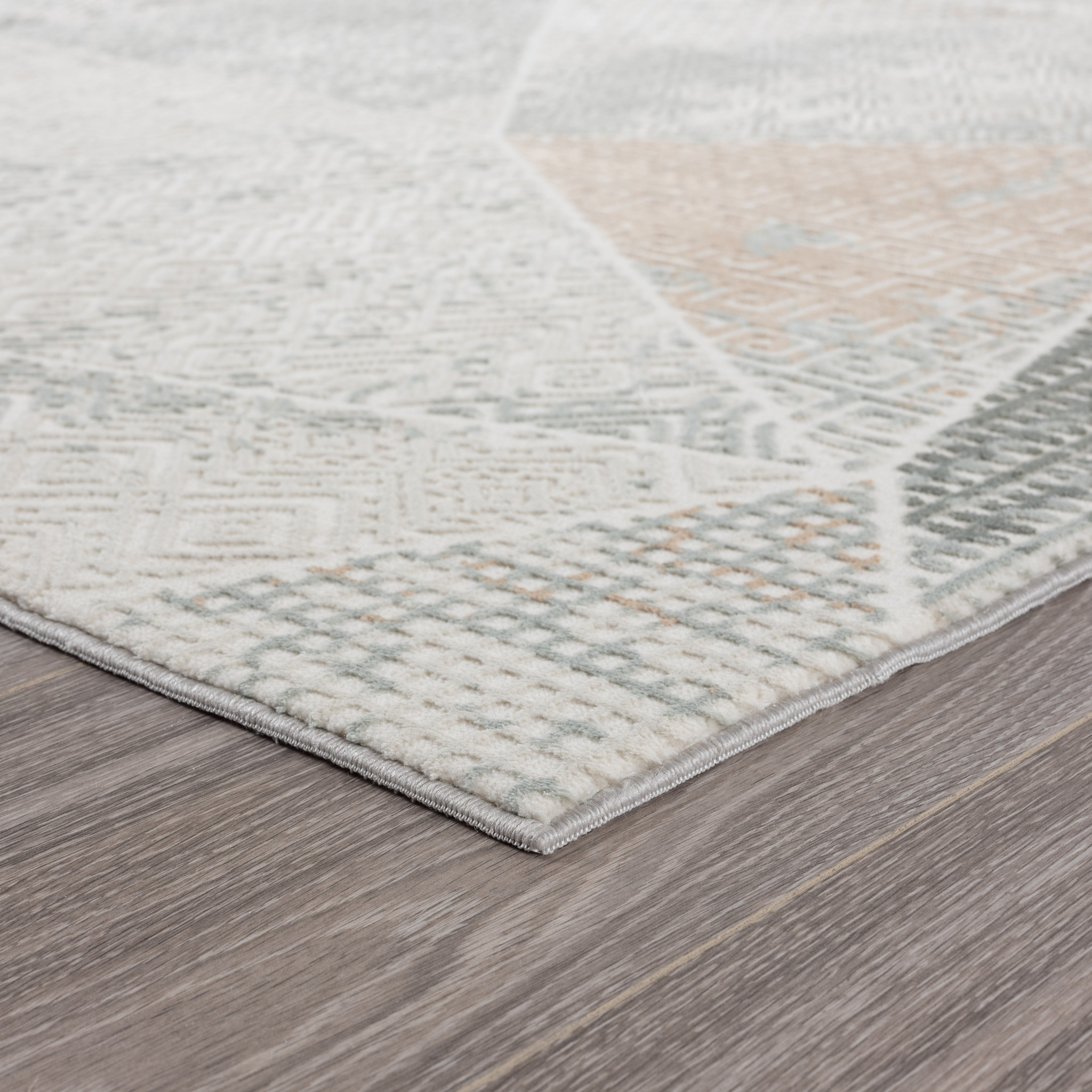 2" X 3" Gray Blue Taupe And Cream Geometric Distressed Stain Resistant Area Rug