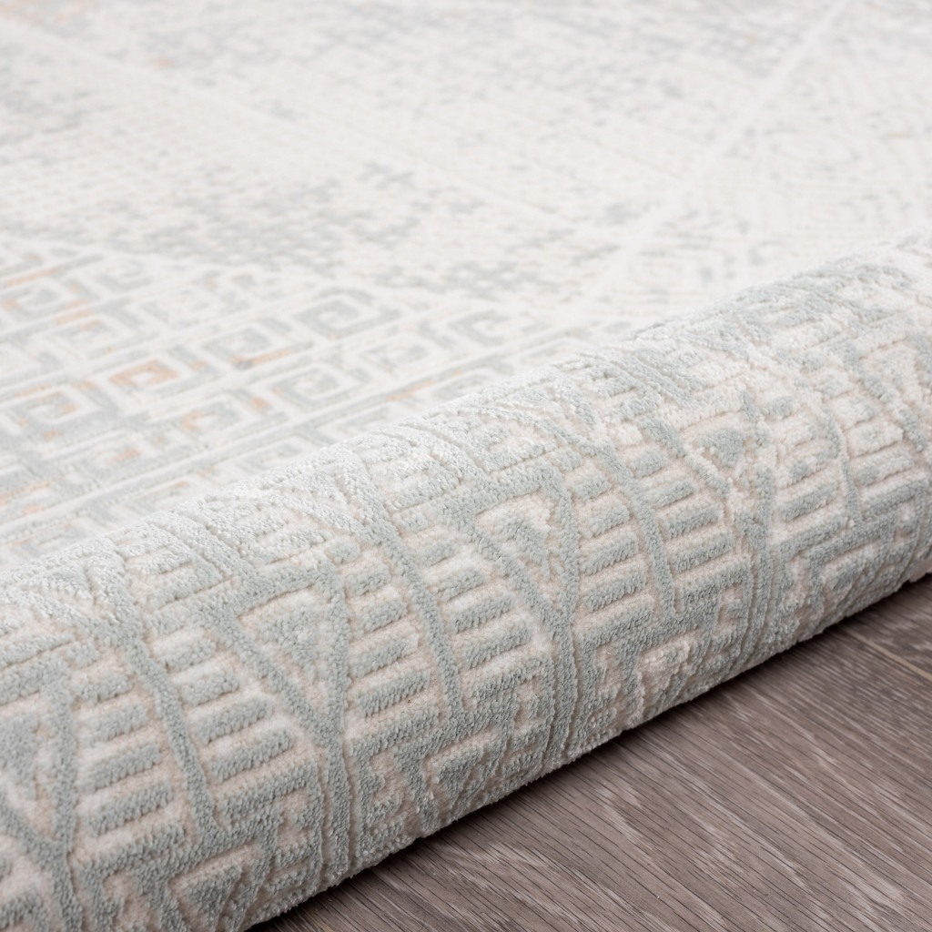 2" X 3" Gray Blue Taupe And Cream Geometric Distressed Stain Resistant Area Rug