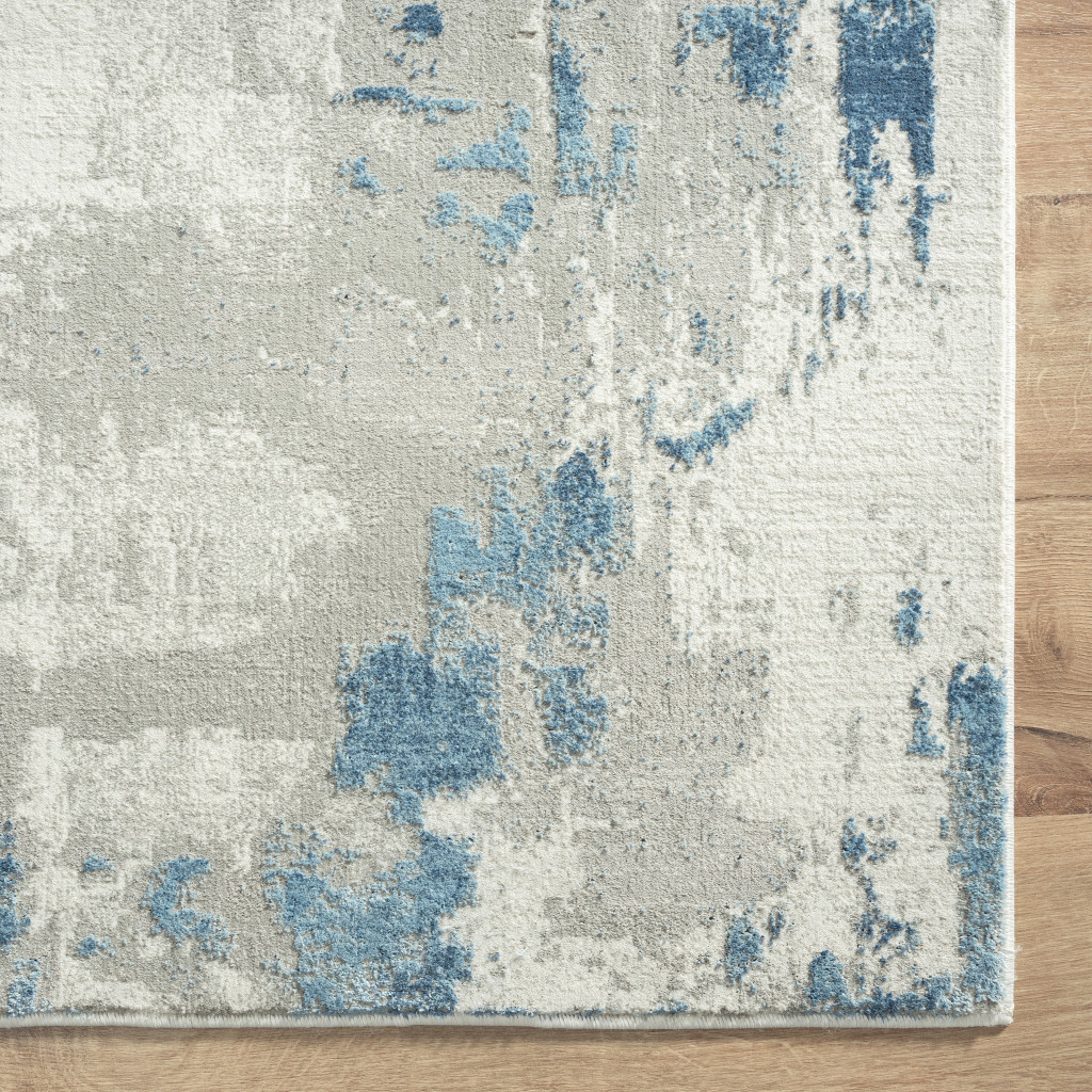 4" X 6" Ivory Gray And Blue Abstract Stain Resistant Area Rug