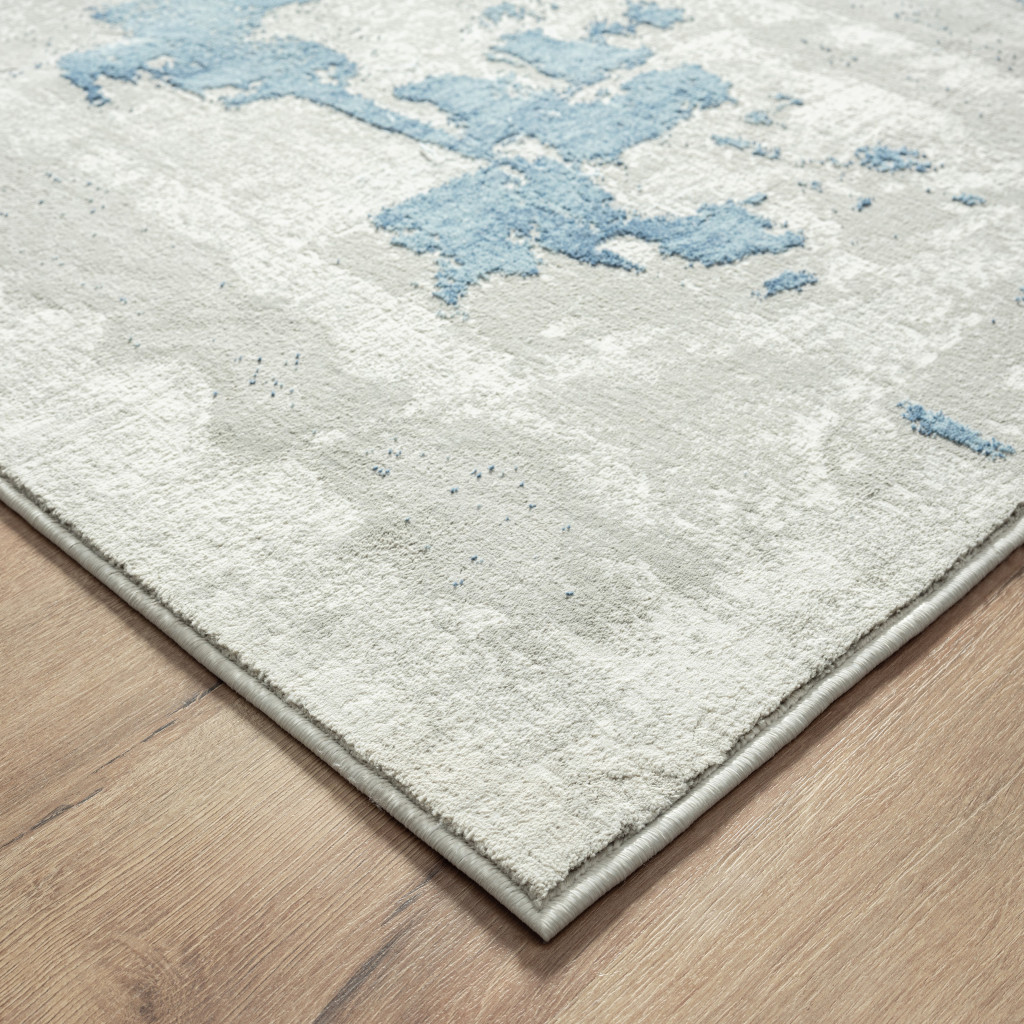 4" X 6" Ivory Gray And Blue Abstract Stain Resistant Area Rug