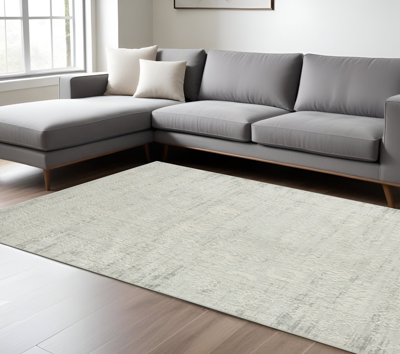 8' X 10' Ivory And Gray Floral Distressed Area Rug-483040-1