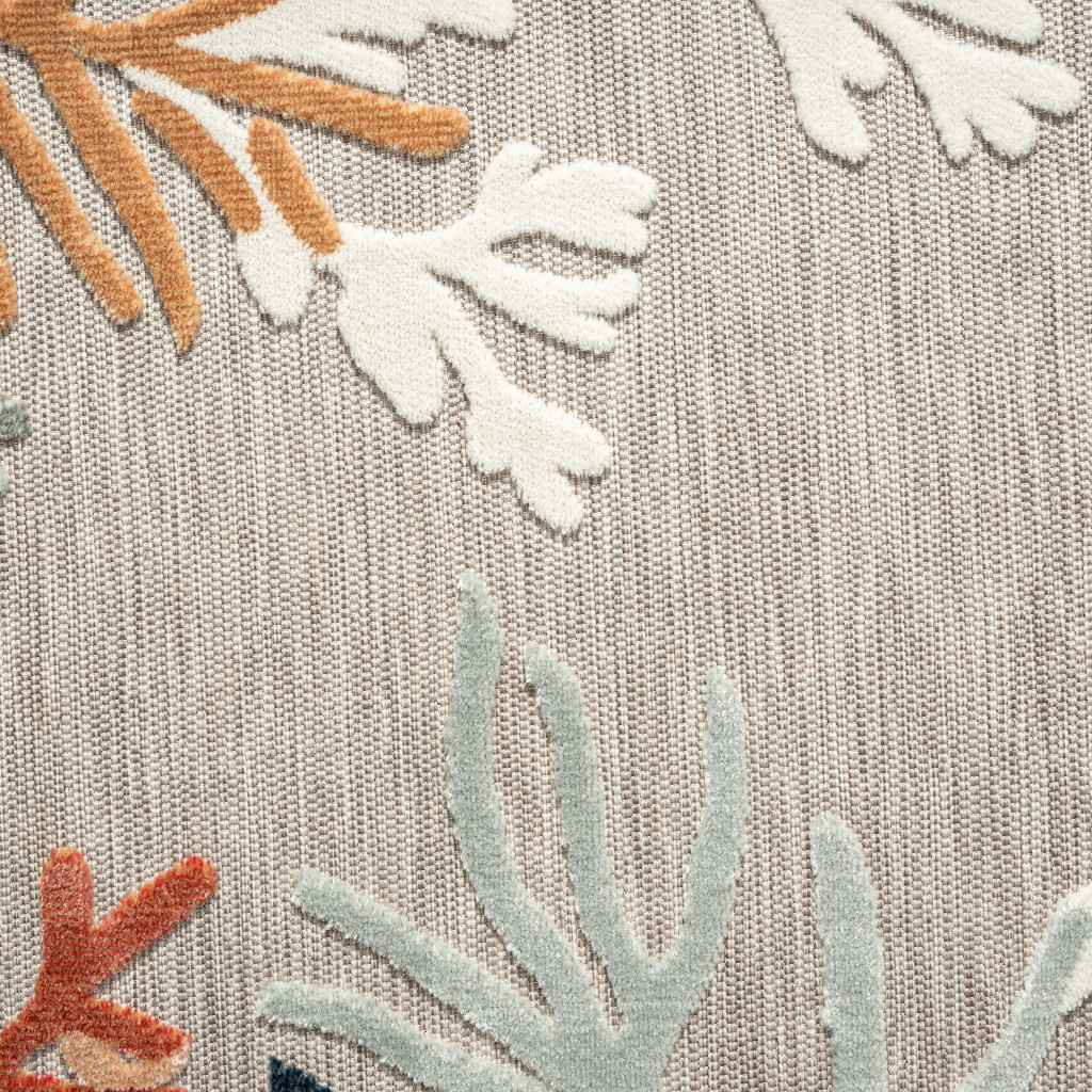 5" X 7" Grey Beige Orange Blue And White Coastal Coral Indoor Outdoor Area Rug