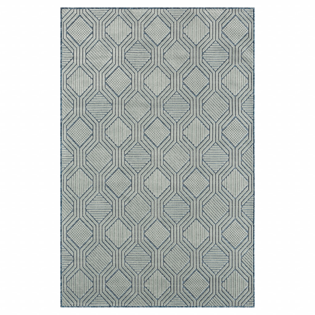 5" X 7" Light Blue And Navy Geometric Stain Resistant Area Rug