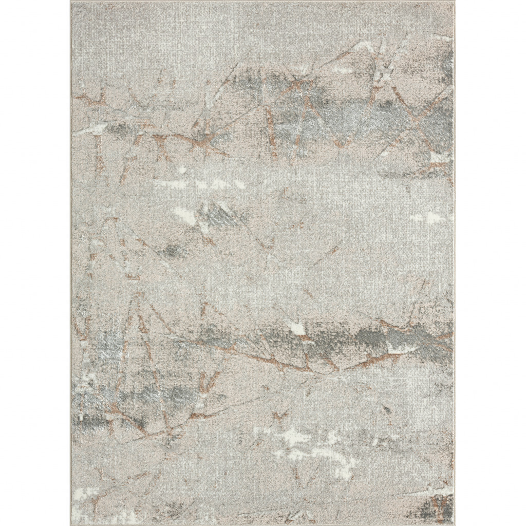 5" X 7" Beige Gray And Brown Abstract Stain Resistant Area Rug