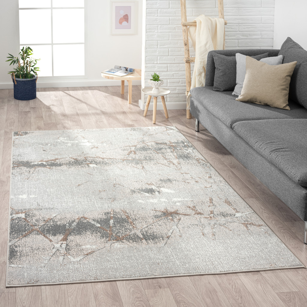 5" X 7" Beige Gray And Brown Abstract Stain Resistant Area Rug