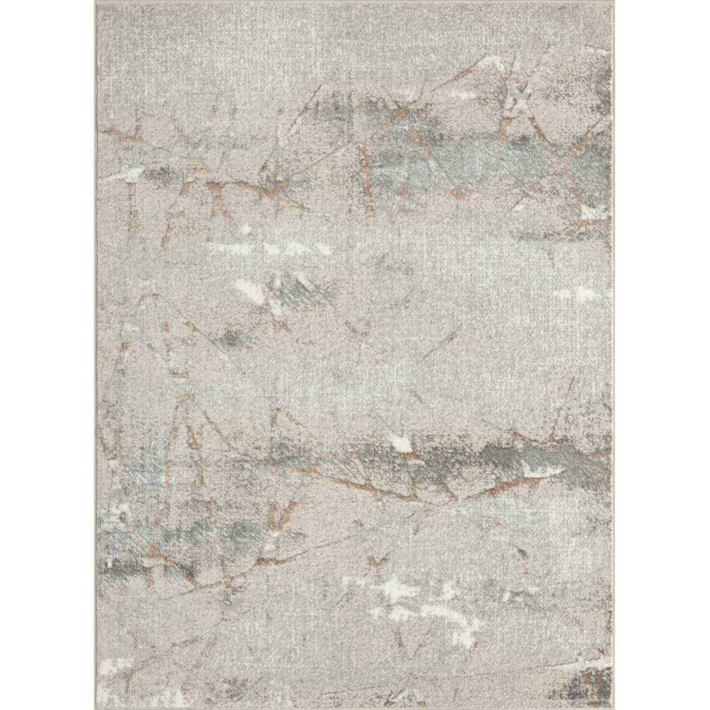 7 X 9 Beige gray And Brown Abstract Area Rug