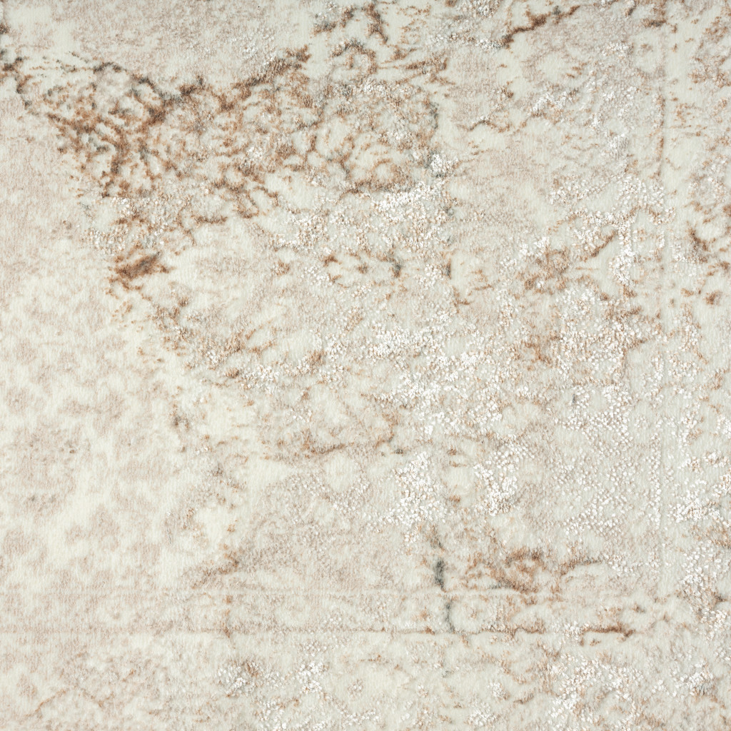 5" X 7" Beige Cream And Brown Damask Stain Resistant Area Rug