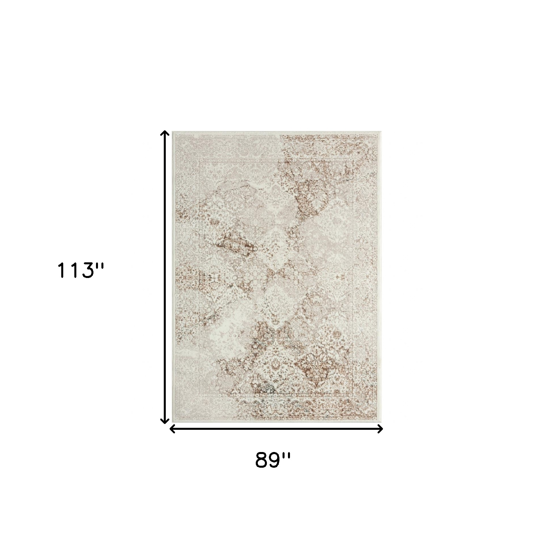 7" X 9" Beige Cream And Brown Damask Stain Resistant Area Rug