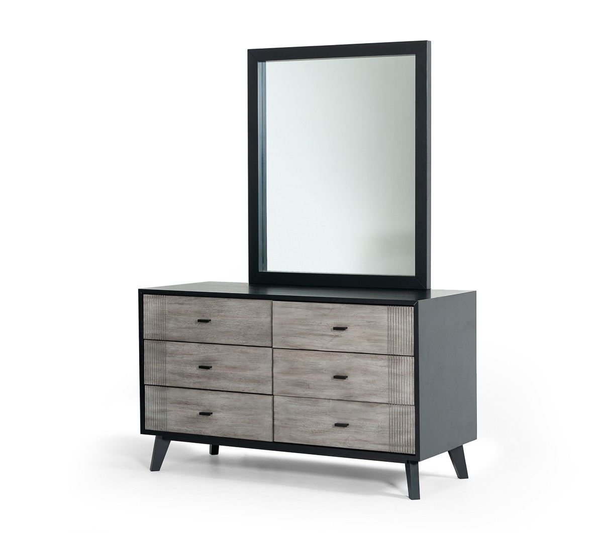 40"" Black Ash Veneer Rectangle Wall Mounted Dresser Mirror Engineered Wood Framed
