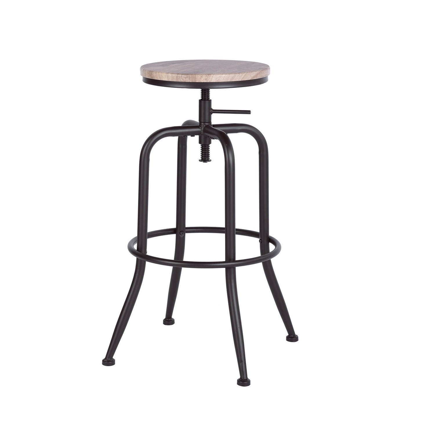 Set Of Two 30 Natural And Black Steel Swivel Backless Bar Chairs With Footrest