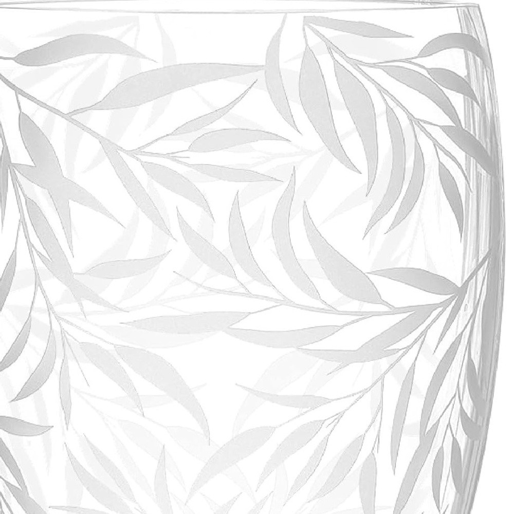 12 Inch Clear and Frosted Leaf Pattern Oval Crystal Vase