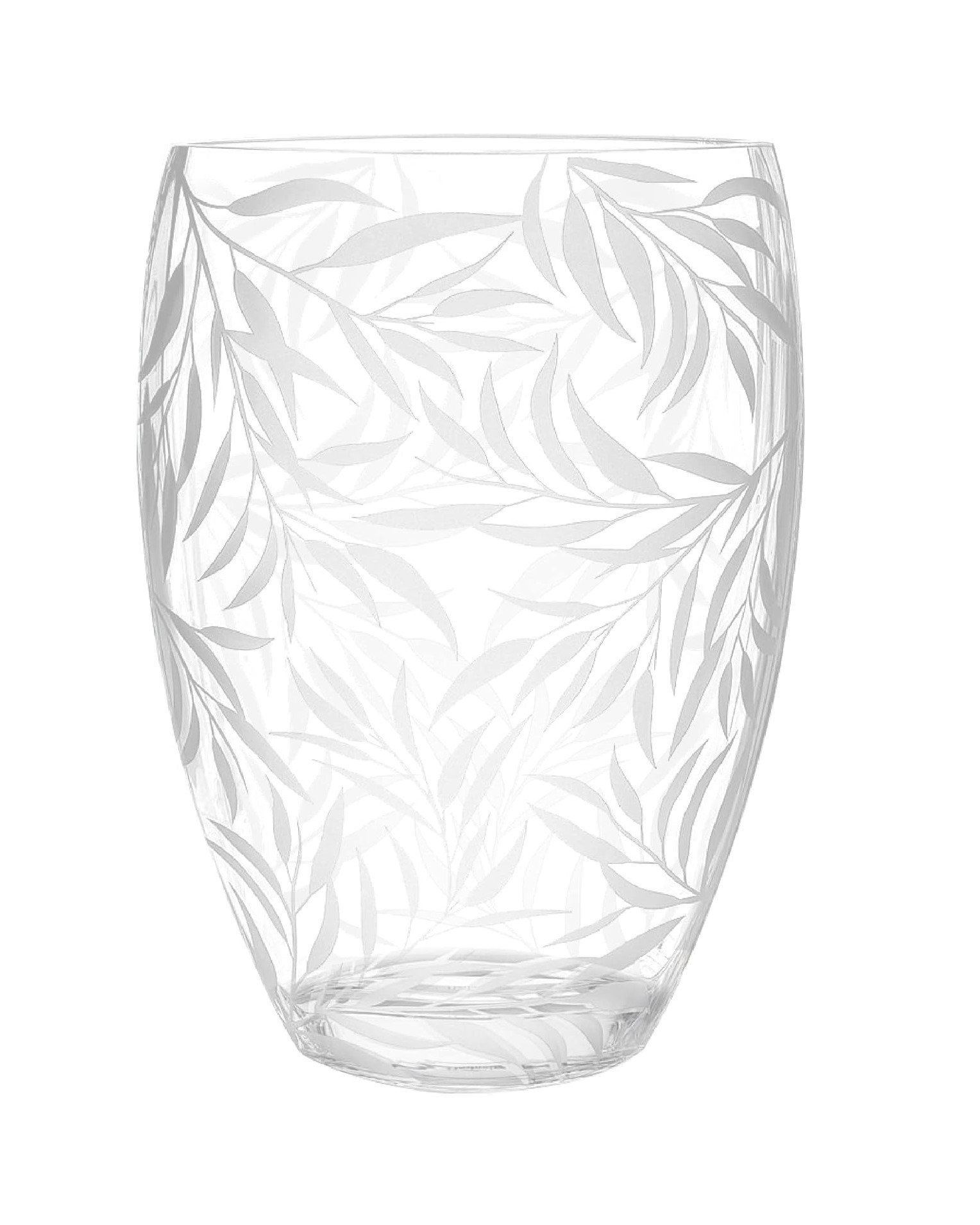 12 Inch Clear and Frosted Leaf Pattern Oval Crystal Vase