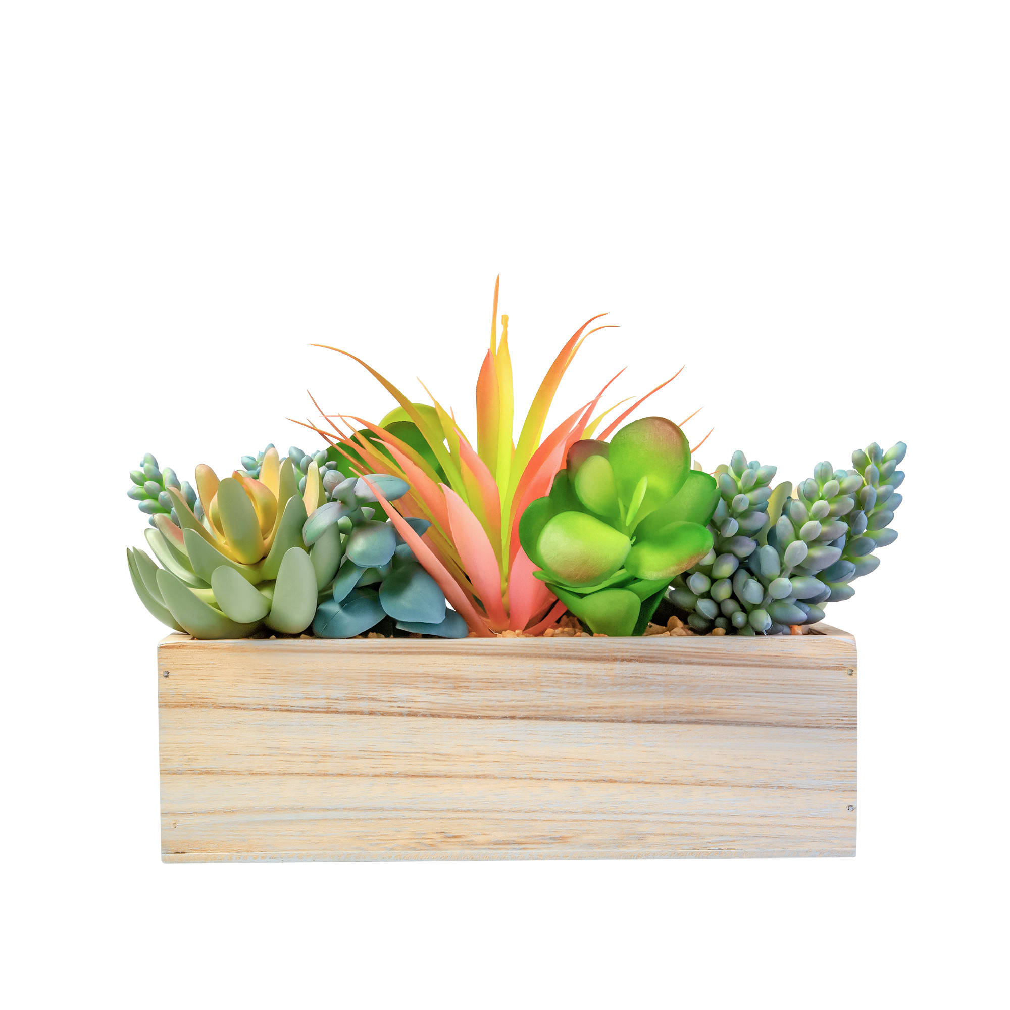 6" Pink and Green Succulent Artificial Plant in a Wood Brown Planter-485212-2