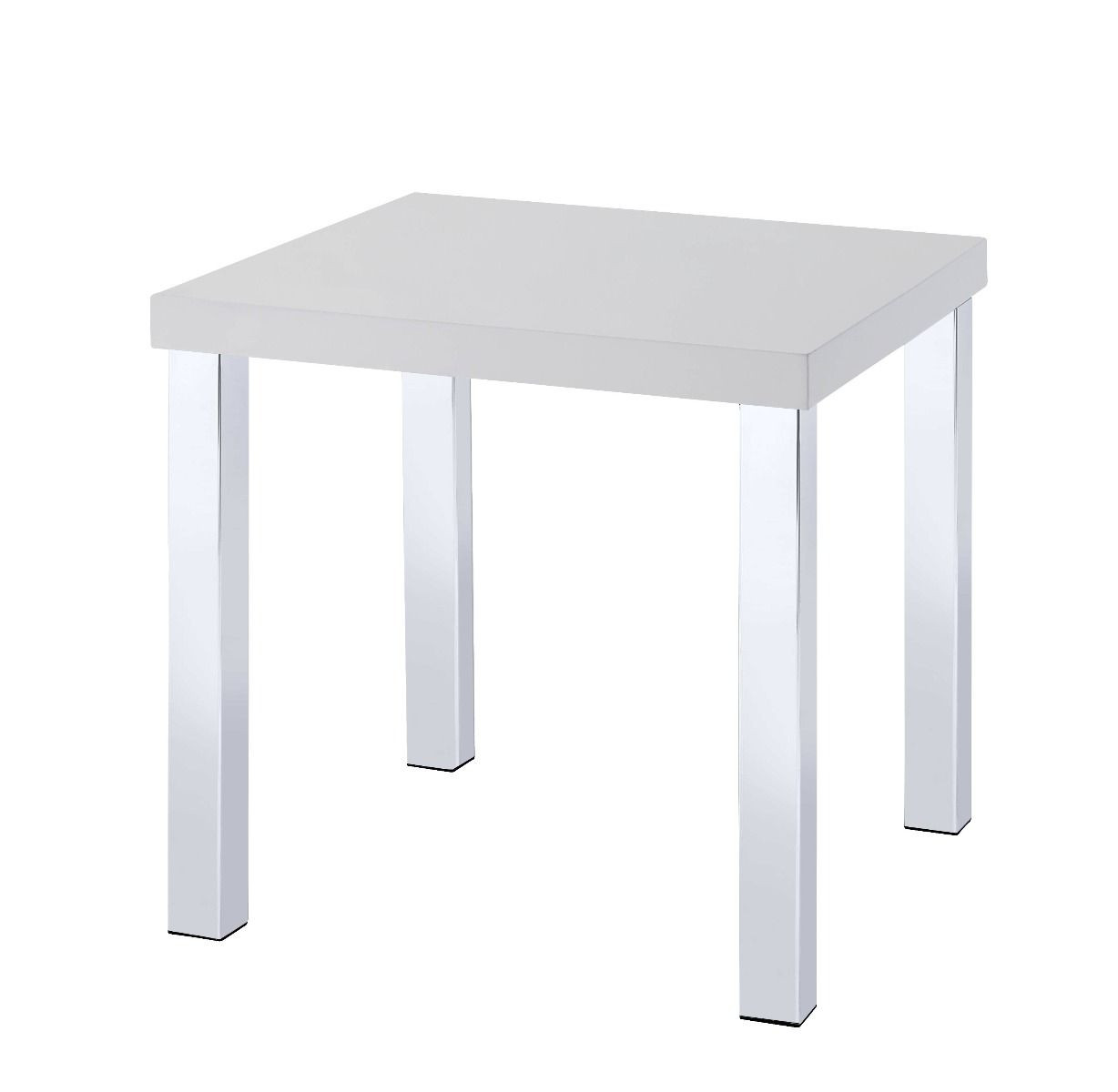 22"" Chrome And White High Gloss Square End Table