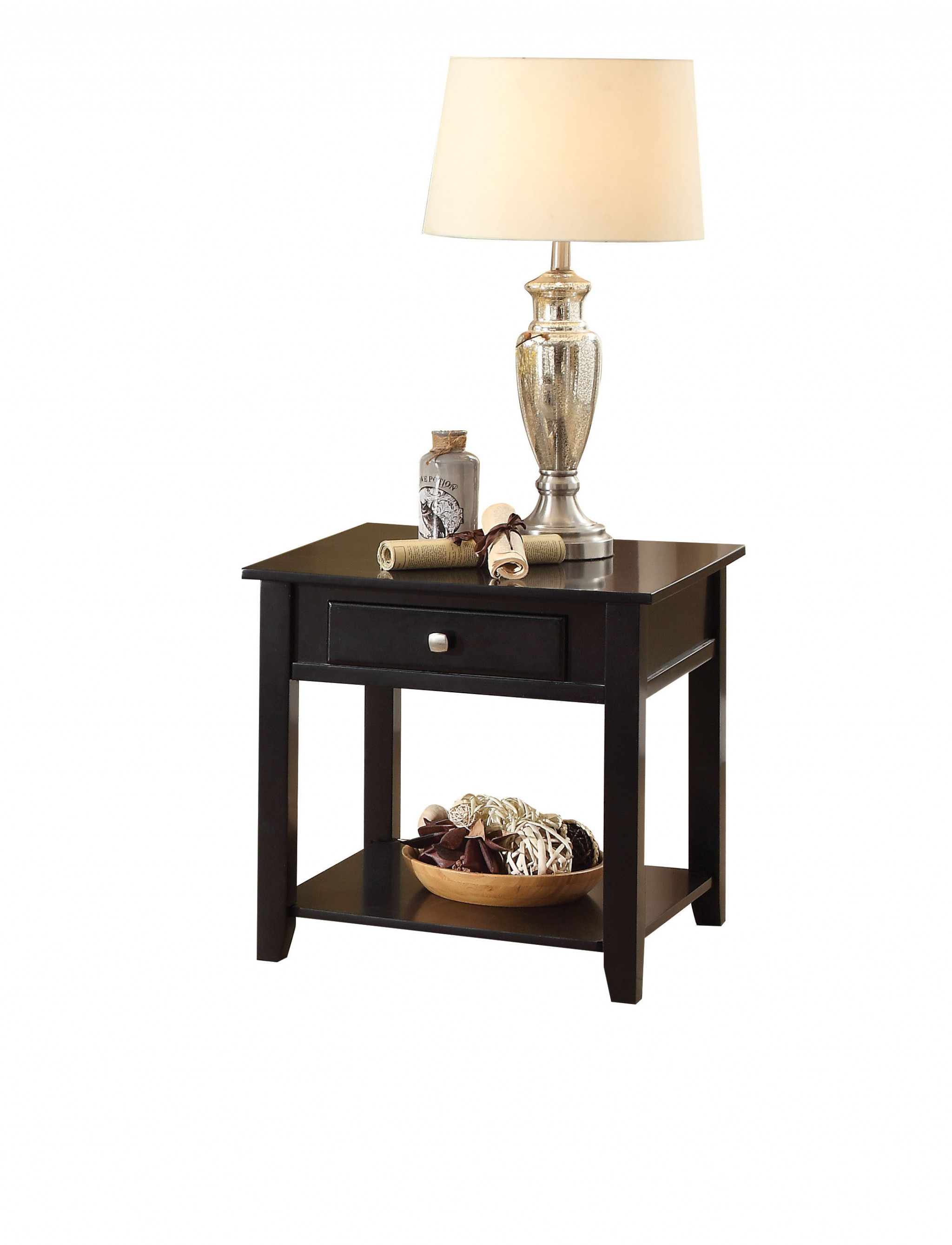 22"" Black Manufactured Wood Square End Table With Drawer With Shelf