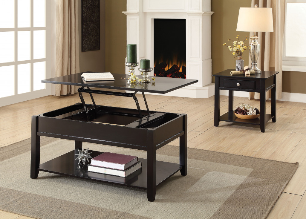 22"" Black Manufactured Wood Square End Table With Drawer With Shelf
