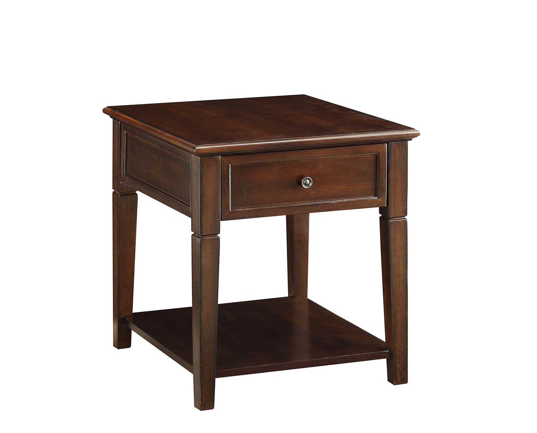 24"" Walnut Manufactured Wood Rectangular End Table With Drawer And Shelf