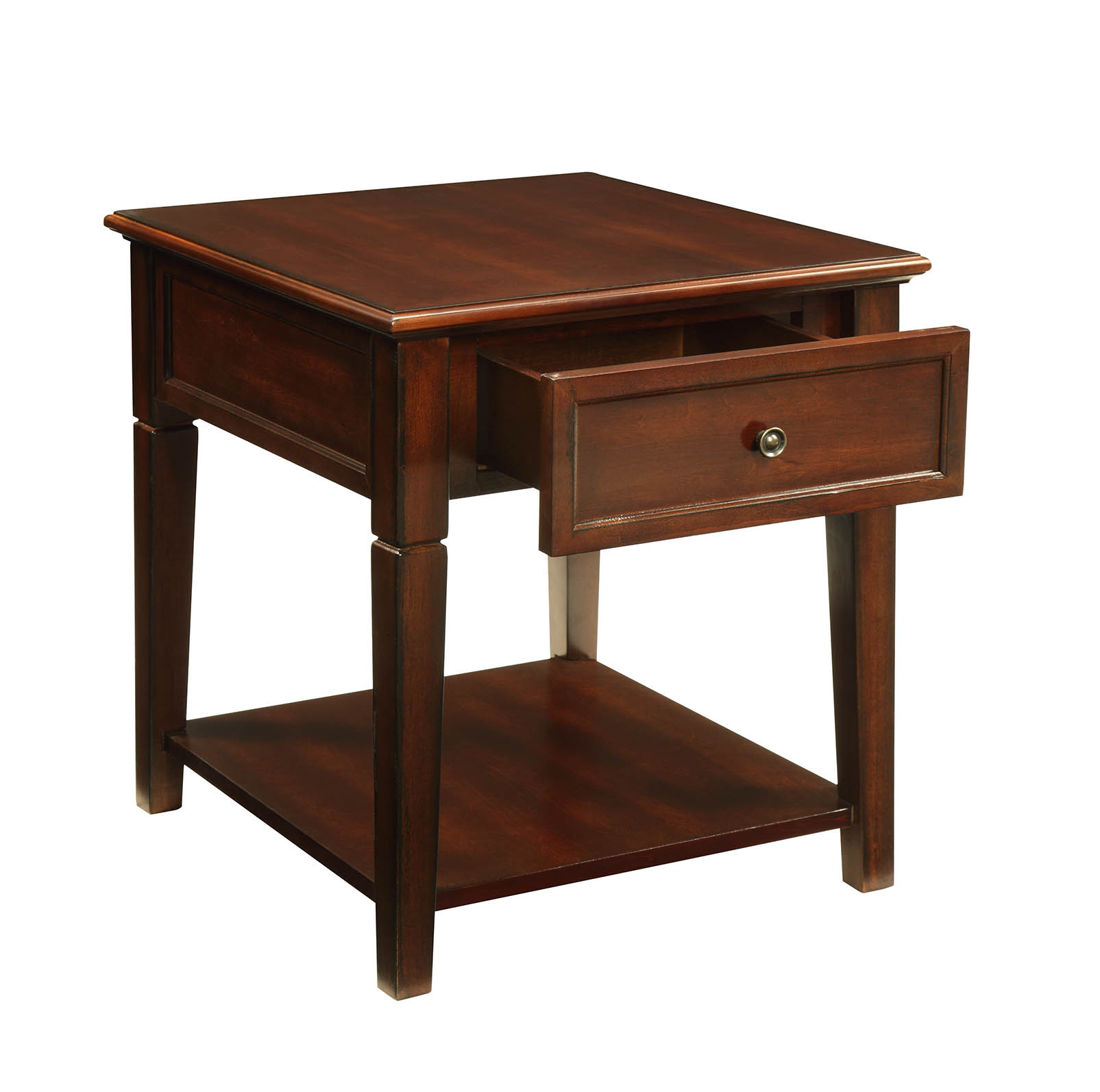 24"" Walnut Manufactured Wood Rectangular End Table With Drawer And Shelf