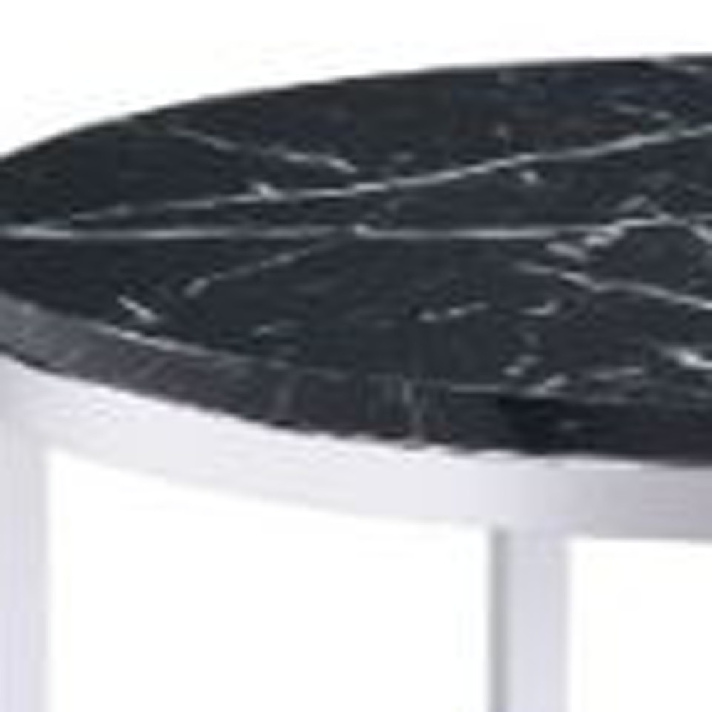 25"" Chrome And Black Faux Marble And Metal Round End Table With Shelf