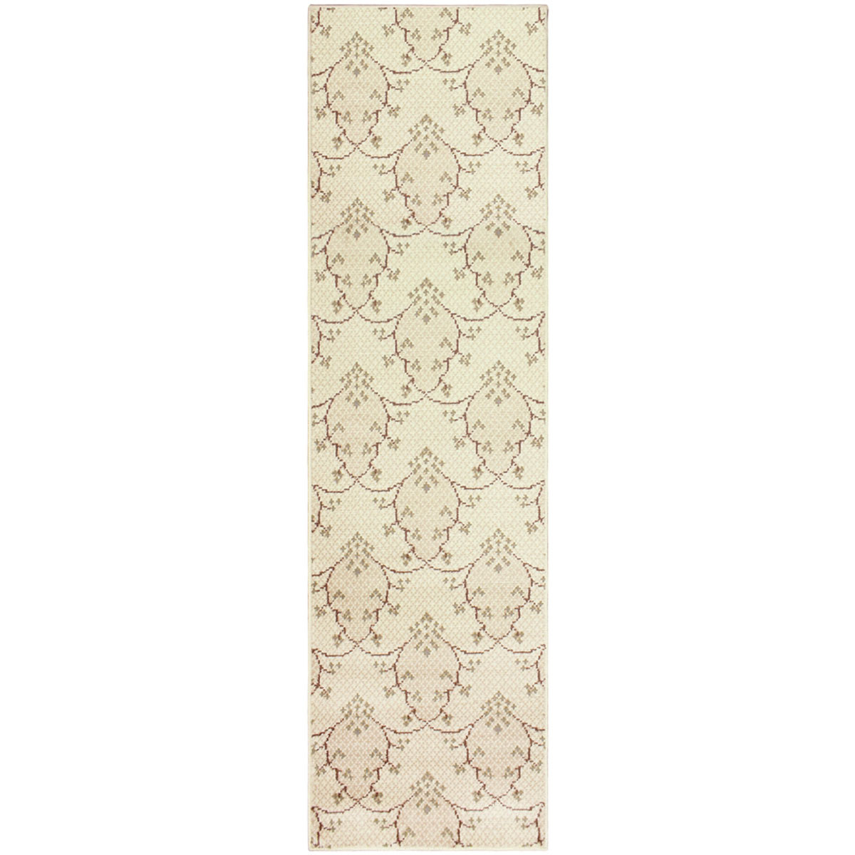 8" Runner Beige Green And Brown Floral Stain Resistant Runner Rug