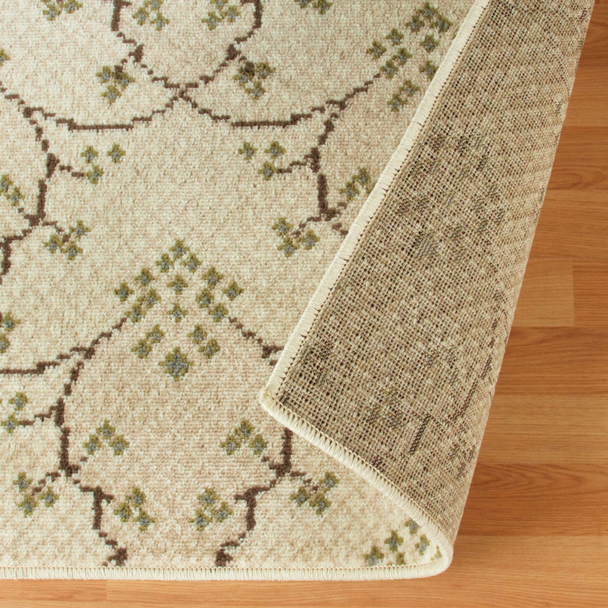 8" Runner Beige Green And Brown Floral Stain Resistant Runner Rug