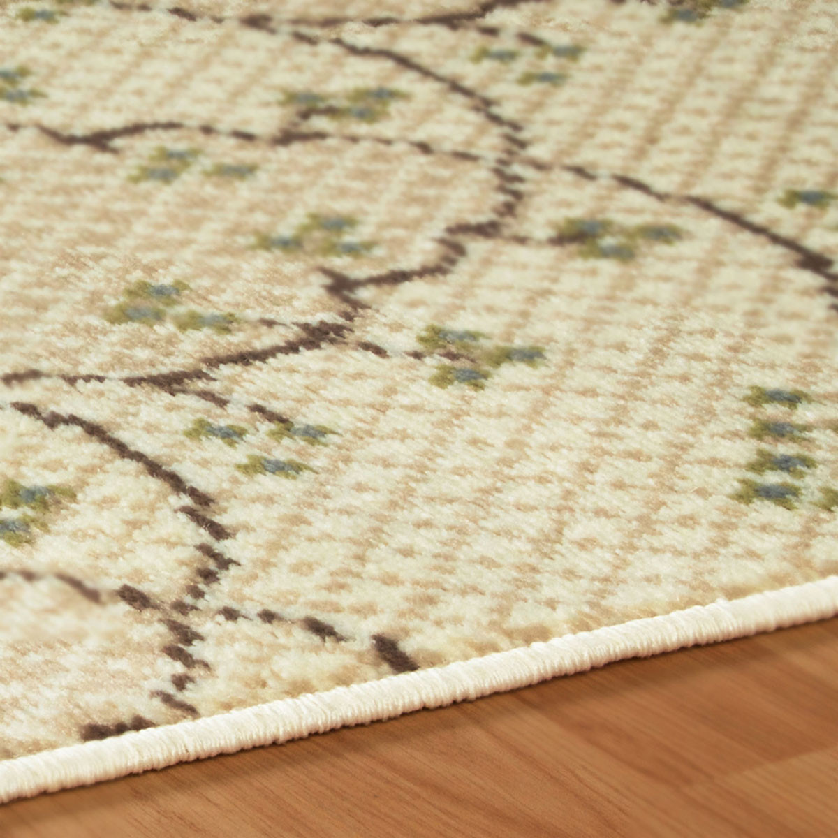 8" Runner Beige Green And Brown Floral Stain Resistant Runner Rug