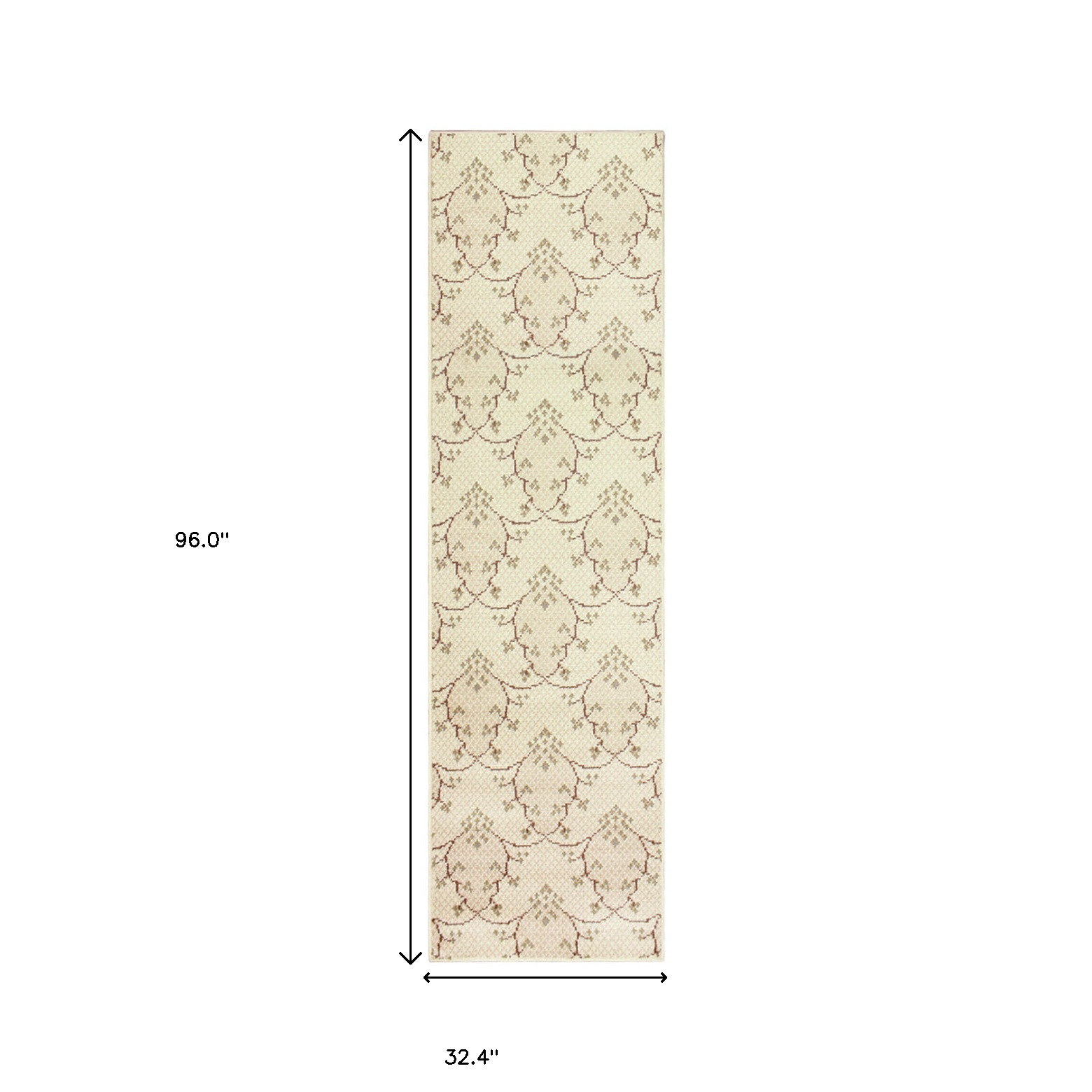 8" Runner Beige Green And Brown Floral Stain Resistant Runner Rug
