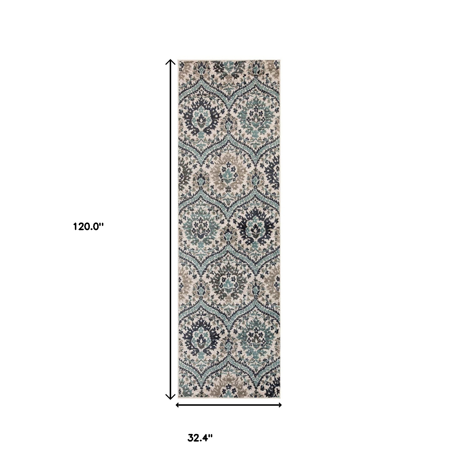 10" Ivory Blue and Gray Medallion Runner Rug