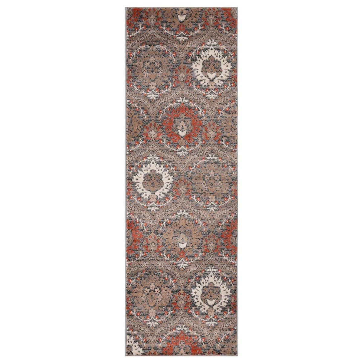 8" Runner Rust Floral Stain Resistant Runner Rug