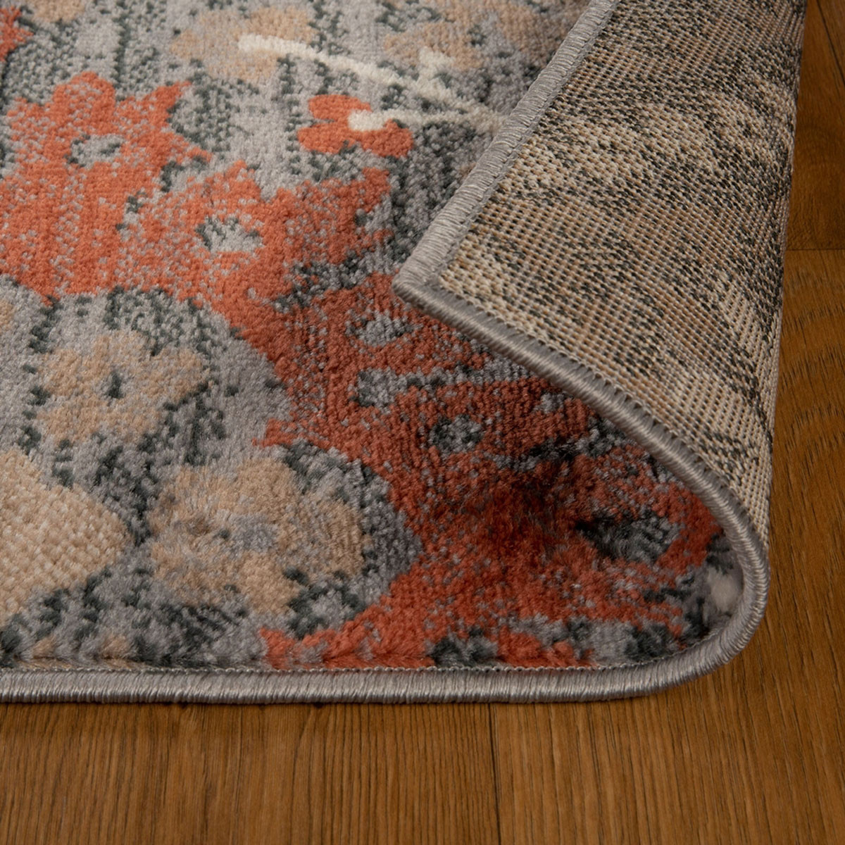 8" Runner Rust Floral Stain Resistant Runner Rug
