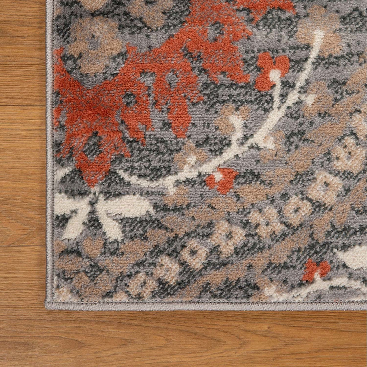 8" Runner Rust Floral Stain Resistant Runner Rug