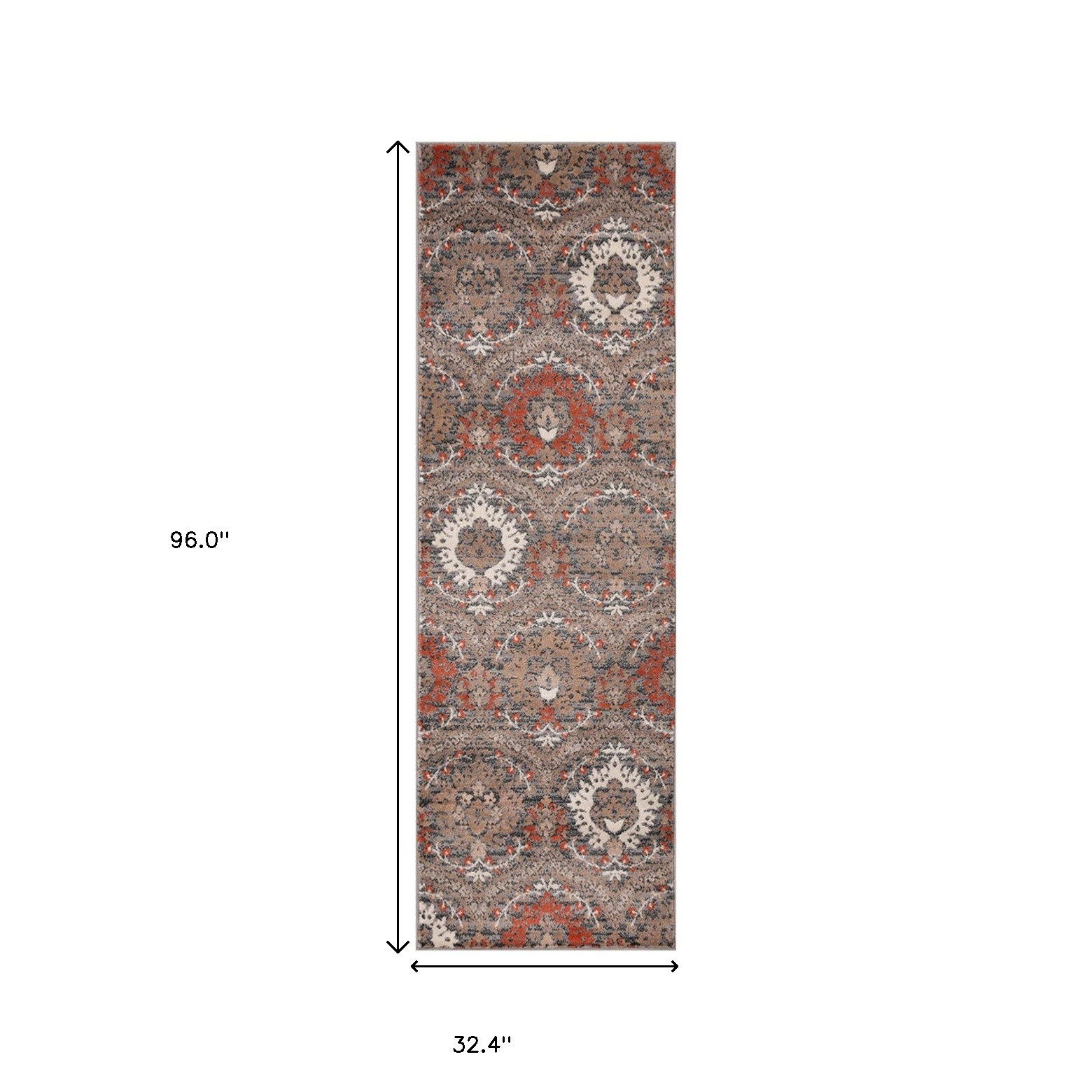 8" Runner Rust Floral Stain Resistant Runner Rug
