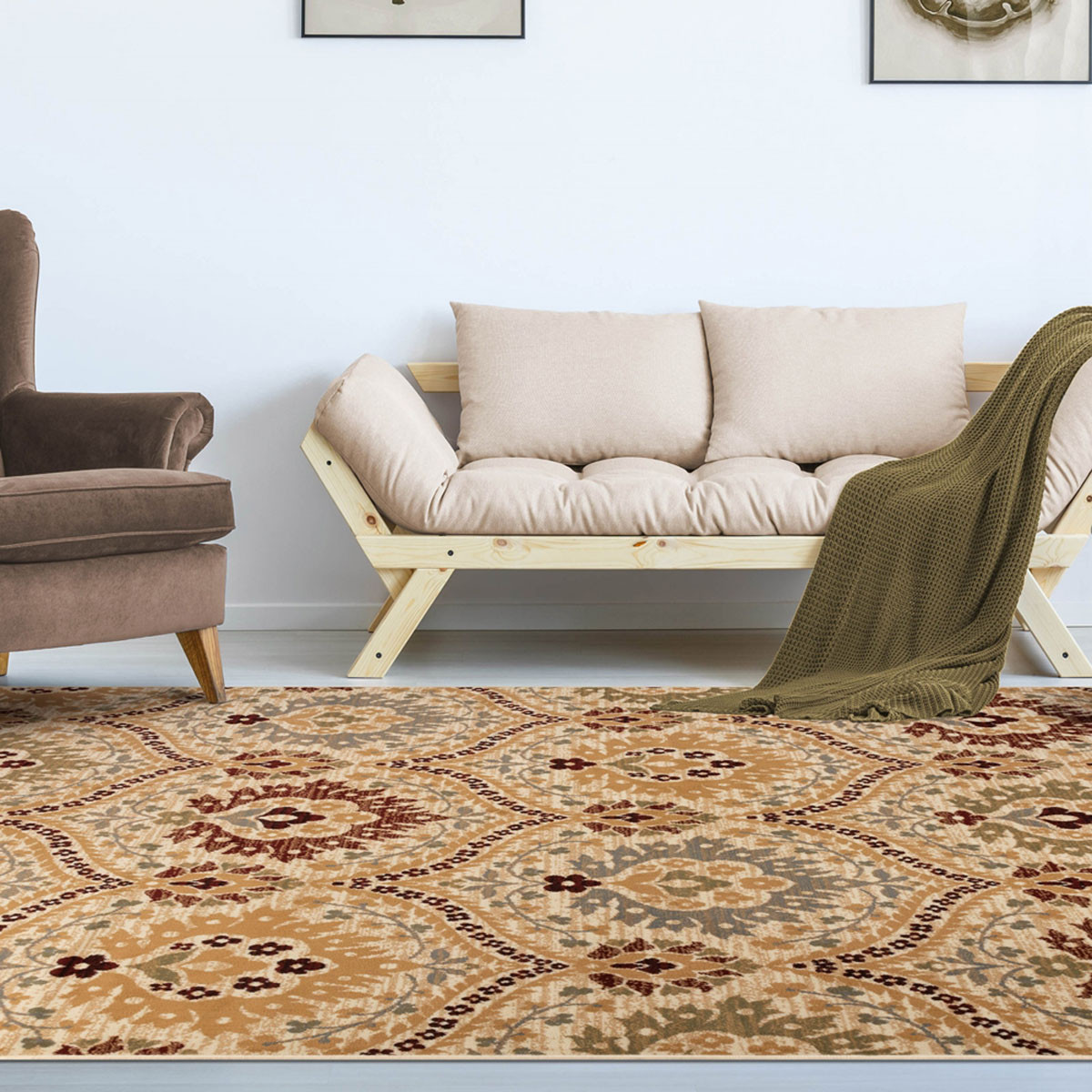 4" X 6" Camel Gray And Rust Floral Stain Resistant Area Rug